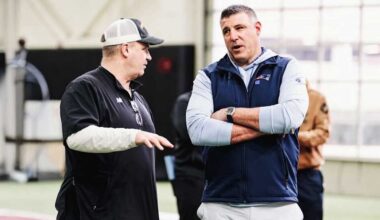 Head Coach Mike Vrabel, Patriots Staffers Scout NFL Draft Prospects at Boston College's Pro Day 