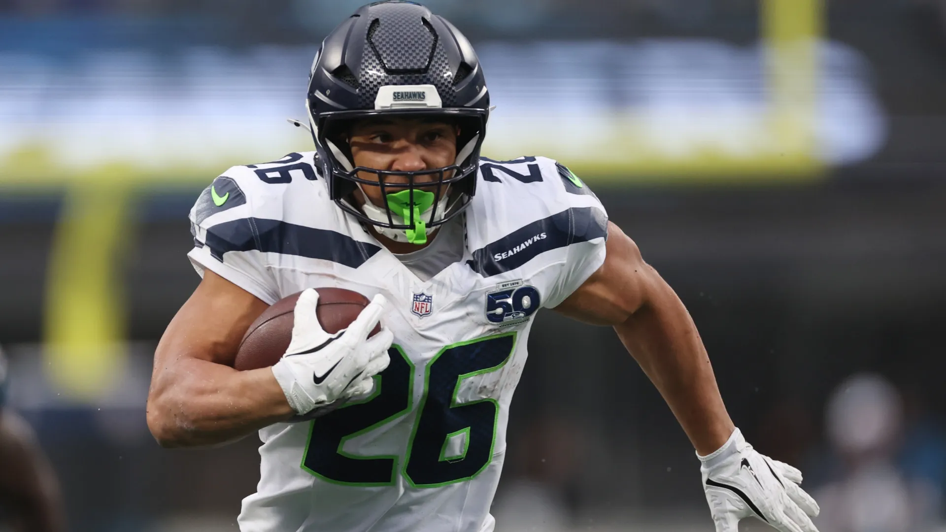 Zach Charbonnet #26 of the Seattle Seahawks