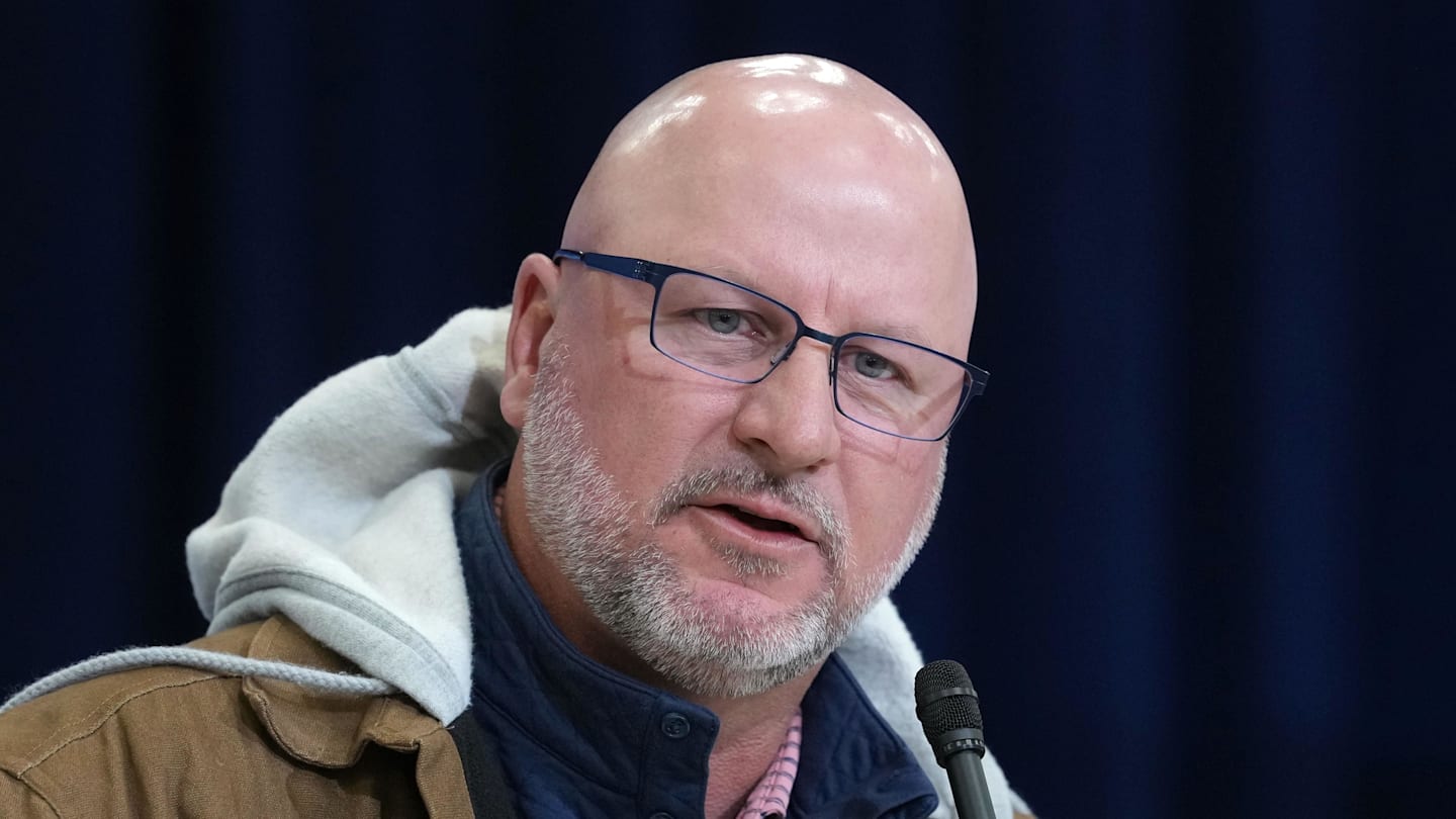 Feb 24, 2026; Indianapolis, IN, USA; Los Angeles Chargers general manager Joe Hortiz speaks at the NFL Scouting Combine at the Indiana Convention Center. Mandatory Credit: Kirby Lee-Imagn Images