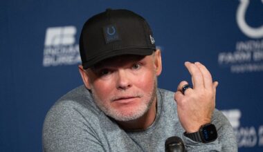 Indianapolis Colts general manager Chris Ballard speaks with the media