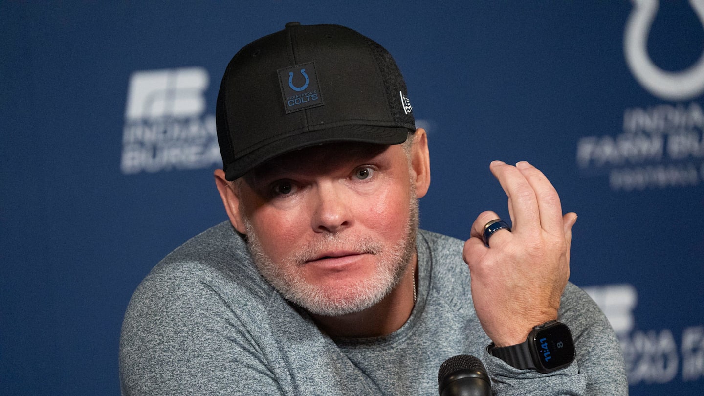 Indianapolis Colts general manager Chris Ballard speaks with the media