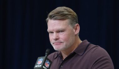 Indianapolis Colts general manager Chris Ballard speaks at the NFL Scouting Combine at the Indiana Convention Center.