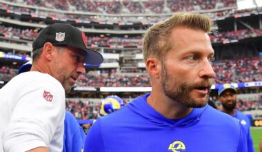 San Francisco 49ers head coach Kyle Shanahan with Los Angeles Rams head coach Sean McVay