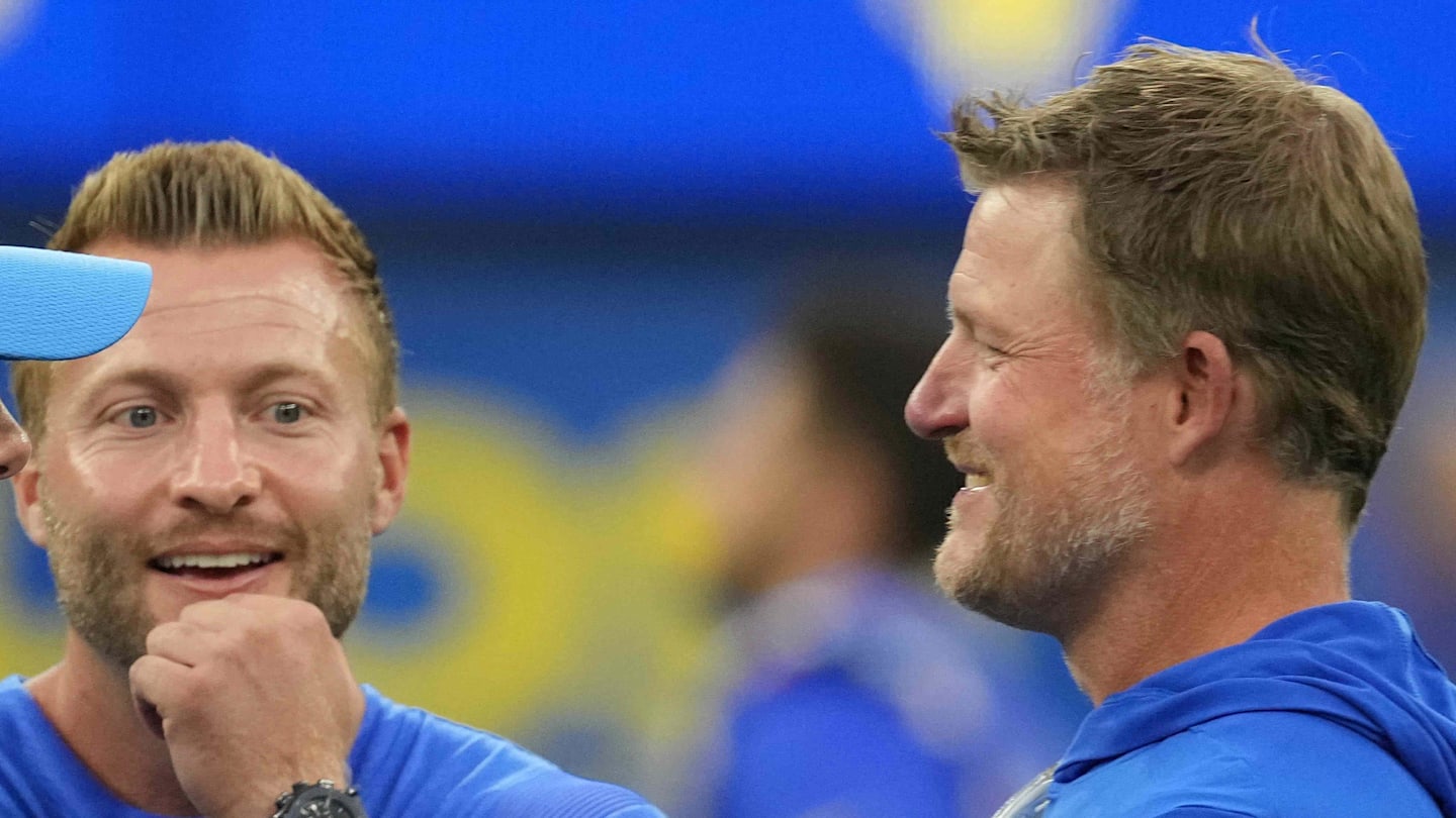 Los Angeles Rams coach Sean McVay and general manager Les Snead. Mandatory Credit: Kirby Lee-Imagn Images