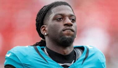 September 28, 2025; Santa Clara, California, USA; Jacksonville Jaguars wide receiver Brian Thomas Jr. (7) after the game against the San Francisco 49ers at Levi's Stadium. Mandatory Credit: Kyle Terada-Imagn Images