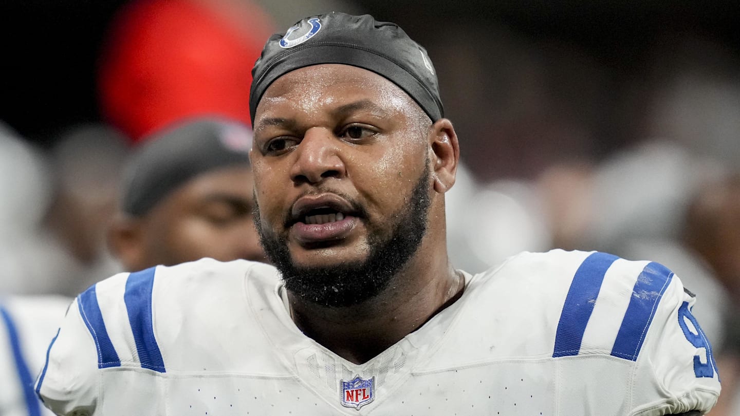 Indianapolis Colts defensive tackle Grover Stewart walks the sideline