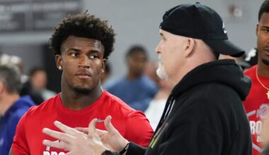 Ohio State Buckeyes safety Caleb Downs and Washington Commanders head coach Dan Quinn