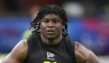 Feb 26, 2026; Indianapolis, IN, USA; Texas Tech defensive lineman David Bailey (DL31) during the NFL Scouting Combine  at Lucas Oil Stadium. Mandatory Credit: Kirby Lee-Imagn Images