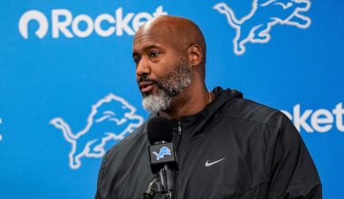Detroit Lions executive vice president and general manager Brad Holmes speaks during media availability at Meijer Performance Center in Allen Park on Thursday, Jan. 8, 2026.
