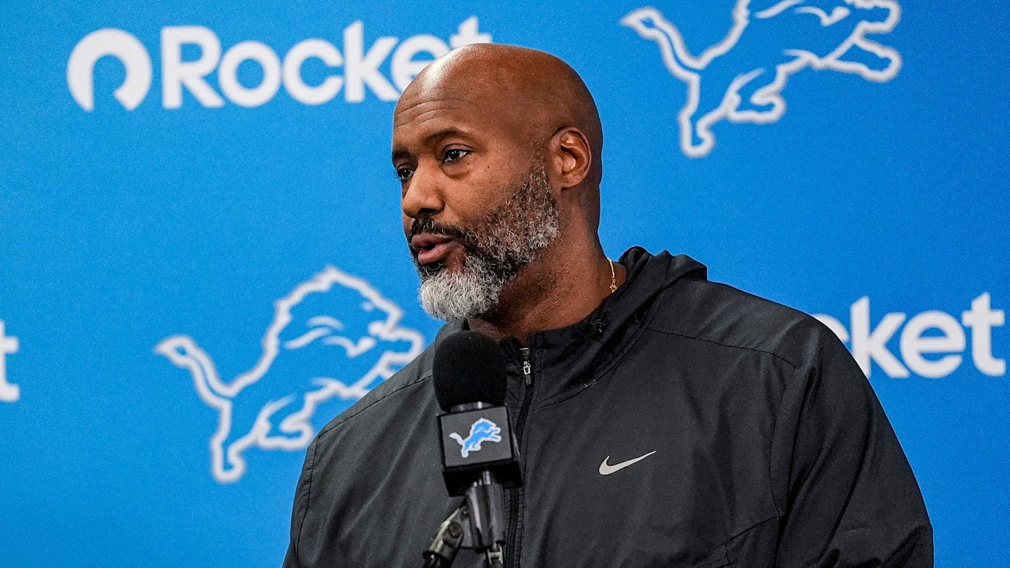 Detroit Lions executive vice president and general manager Brad Holmes speaks during media availability at Meijer Performance Center in Allen Park on Thursday, Jan. 8, 2026.