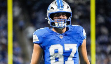 Detroit Lions tight end Zach Horton (40) practices during training camp.