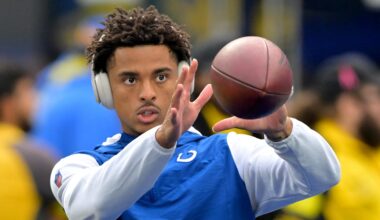 Indianapolis Colts wide receiver Josh Downs (1) warms up