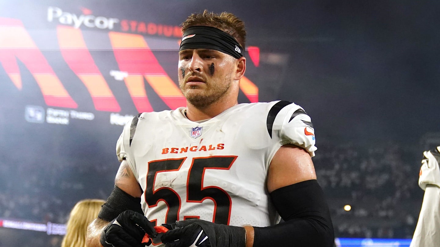 Cincinnati Bengals linebacker Logan Wilson (55) and Cincinnati Bengals defensive end Cam Sample (96) walk off the field at the conclusion of a Week 3 NFL football game between the Los Angeles Rams and the Cincinnati Bengals, Monday, Sept. 25, 2023, at Paycor Stadium in Cincinnati. The Cincinnati Bengals won, 19-16.