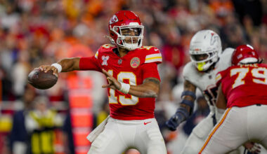 Dec 25, 2025; Kansas City, Missouri, USA; Kansas City Chiefs quarterback Chris Oladokun (19) throws the ball during the fourth quarter at GEHA Field at Arrowhead Stadium. Mandatory Credit: Jay Biggerstaff-Imagn Images