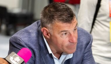 Mar 31, 2026; Phoenix, AZ, USA; New England Patriots head coach Mike Vrabel speaks to reporters in the media during the 2026 NFL Annual League Meeting at the Arizona Biltmore. Mandatory Credit: Mark J. Rebilas-Imagn Images