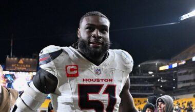 Jan 12, 2026; Pittsburgh, PA, USA; Houston Texans defensive end Will Anderson Jr. (51) leaves the field following an AFC Wild Card Round win against the Pittsburgh Steelers at Acrisure Stadium. Mandatory Credit: Barry Reeger-Imagn Images