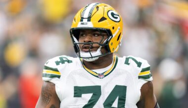 Green Bay Packers center Elgton Jenkins (74) against the Arizona Cardinals at State Farm Stadium.