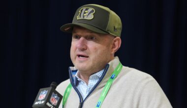 Feb 24, 2026; Indianapolis, IN, USA; Cincinnati Bengals general manager Duke Tobin speaks at the NFL Scouting Combine at the Indiana Convention Center. Mandatory Credit: Kirby Lee-Imagn Images