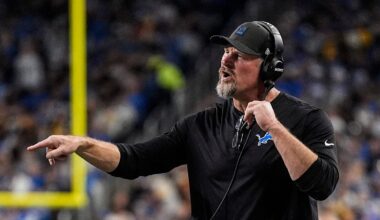 Detroit Lions head coach Dan Campbell reacts to a play against Pittsburgh Steelers during the second half at Ford Field in Detroit on Sunday, Dec. 21, 2025.
