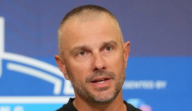 Las Vegas Raiders general manager John Spytek speaks at the NFL Scouting Combine.