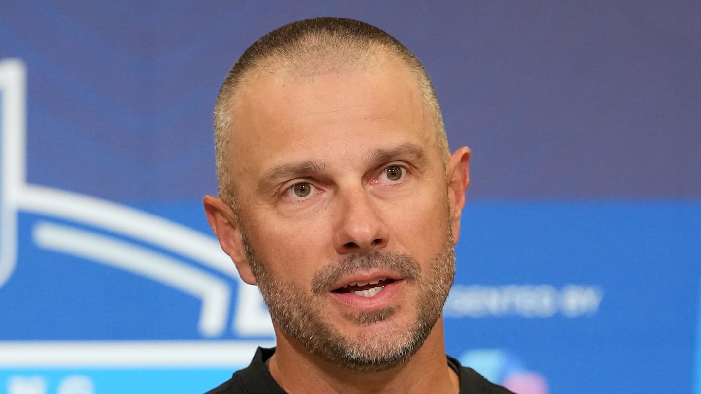 Las Vegas Raiders general manager John Spytek speaks at the NFL Scouting Combine.