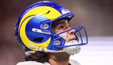 Dec 29, 2025; Atlanta, Georgia, USA; Los Angeles Rams wide receiver Puka Nacua (12) reacts after a play against the Atlanta Falcons in the fourth quarter at Mercedes-Benz Stadium. Mandatory Credit: Brett Davis-Imagn Images