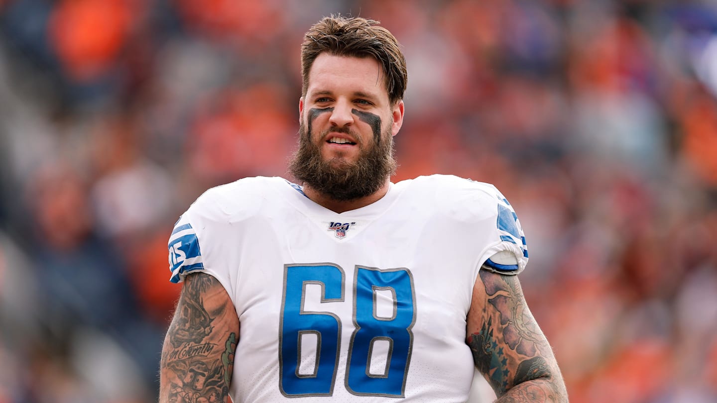 Dec 22, 2019; Denver, Colorado, USA; Detroit Lions offensive tackle Taylor Decker (68) before the game against the Denver Broncos at Empower Field at Mile High. Mandatory Credit: Isaiah J. Downing-Imagn Images