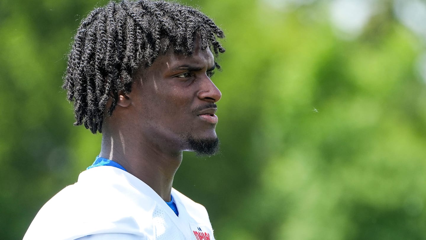 Detroit Lions cornerback Ennis Rakestraw Jr. (9) walks off the field after practice during OTA at Meijer Performance Center in Allen Park on Friday, May 30, 2025.