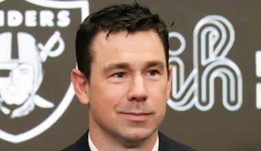 Las Vegas Raiders coach Klint Kubiak speaks at introductory press conference.