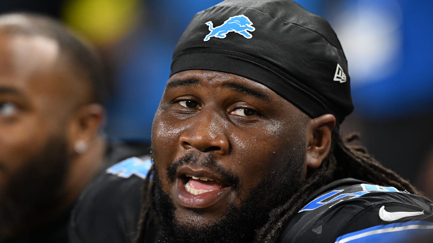 Oct 20, 2025; Detroit, Michigan, USA; Detroit Lions defensive tackle Alim McNeill (54) on the bench against the Tampa Bay Buccaneers during the first half at Ford Field.