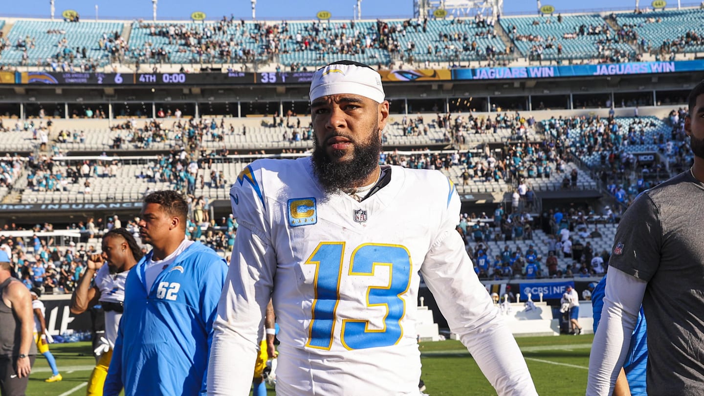 Nov 16, 2025; Jacksonville, Florida, USA; Los Angeles Chargers wide receiver Keenan Allen (13) walks to the locker room following a defeat to the Jacksonville Jaguars at EverBank Stadium. Mandatory Credit: Morgan Tencza-Imagn Images