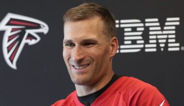 Former Atlanta Falcons quarterback Kirk Cousins is interviewed after Falcons OTA.