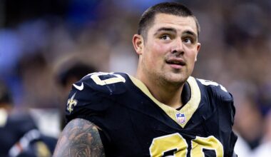 Aug 27, 2023; New Orleans, Louisiana, USA; New Orleans Saints defensive tackle Bryan Bresee (90) looks on against the Houston Texans during the first half at the Caesars Superdome. Mandatory Credit: Stephen Lew-Imagn Images