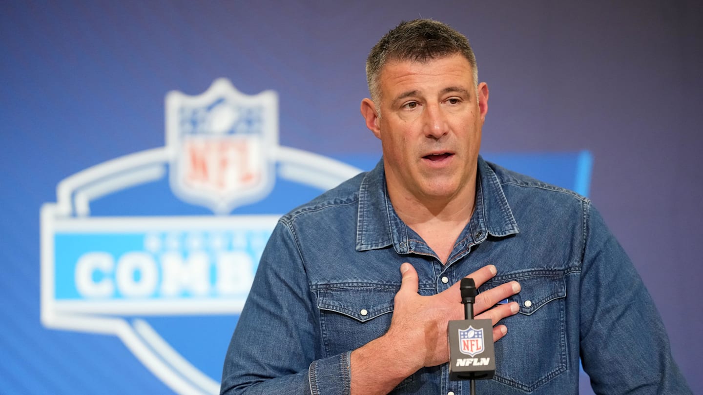 Feb 25, 2026; Indianapolis, IN, USA; New England Patriots coach Mike Vrabel speaks during the NFL Scouting Combine at the Indiana Convention Center. Mandatory Credit: Kirby Lee-Imagn Images