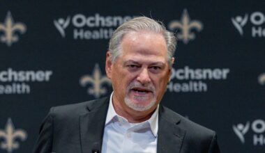 New Orleans Saints general manager Mickey Loomis during the Jimmy Graham retirement