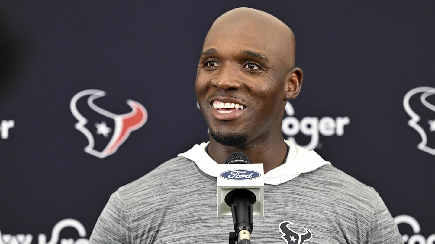 Jun 10, 2025; Houston, TX, USA; Houston Texans head coach DeMeco Ryans speaks during a press conference after an NFL football minicamp at NRG Stadium. Mandatory Credit: Maria Lysaker-Imagn Images