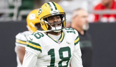 Oct 19, 2025; Glendale, Arizona, USA; Green Bay Packers wide receiver Malik Heath (18) against the Arizona Cardinals at State Farm Stadium. Mandatory Credit: Mark J. Rebilas-Imagn Images
