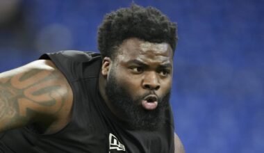 Feb 26, 2026; Indianapolis, IN, USA; Texas Tech defensive lineman Lee Hunter (DL15) during the NFL Scouting Combine  at Lucas Oil Stadium. Mandatory Credit: Kirby Lee-Imagn Images