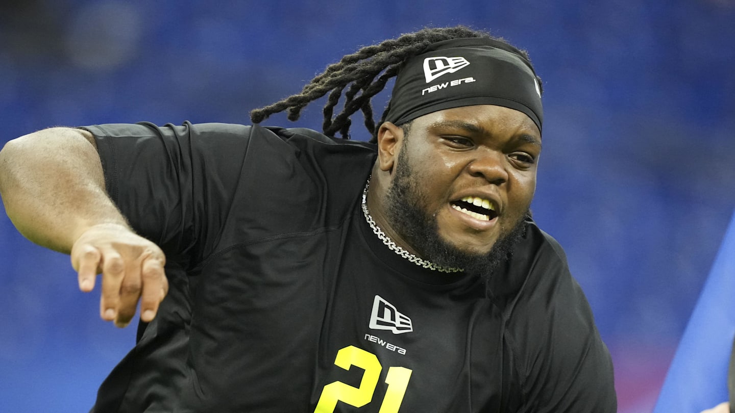 Feb 26, 2026; Indianapolis, IN, USA; Ohio State defensive lineman Kayden McDonald (DL21) during the NFL Scouting Combine  at Lucas Oil Stadium. Mandatory Credit: Kirby Lee-Imagn Images