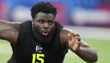 Feb 26, 2026; Indianapolis, IN, USA; Texas Tech defensive lineman Lee Hunter (DL15) during the NFL Scouting Combine  at Lucas Oil Stadium. Mandatory Credit: Kirby Lee-Imagn Images