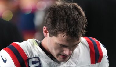 Feb 8, 2026; Santa Clara, CA, USA; New England Patriots quarterback Drake Maye (10) walks off of the field after the game against the Seattle Seahawks in Super Bowl LX at Levi's Stadium. Mandatory Credit: Darren Yamashita-Imagn Images