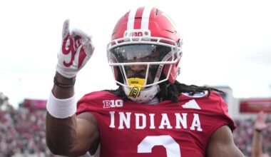 Indiana Hoosiers wide receiver Omar Cooper Jr. celebrates after making a catch