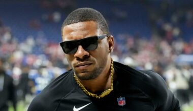 Indianapolis Colts quarterback Anthony Richardson leaves the field