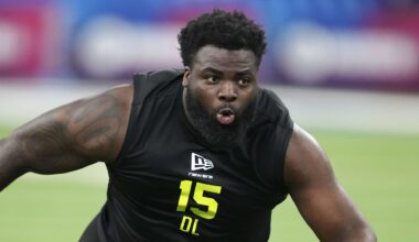 Feb 26, 2026; Indianapolis, IN, USA; Texas Tech defensive lineman Lee Hunter (DL15) during the NFL Scouting Combine  at Lucas Oil Stadium. Mandatory Credit: Kirby Lee-Imagn Images