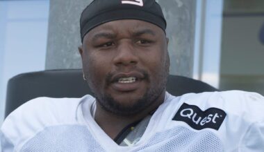 Aug 12, 2025; Florham Park, NJ, USA; at Atlantic Health Jets Training Center. The Giants and Jets participate in a joint practice at the Jets' training facility in Florham Park. New York Giants #97 Dexter Lawrence II.