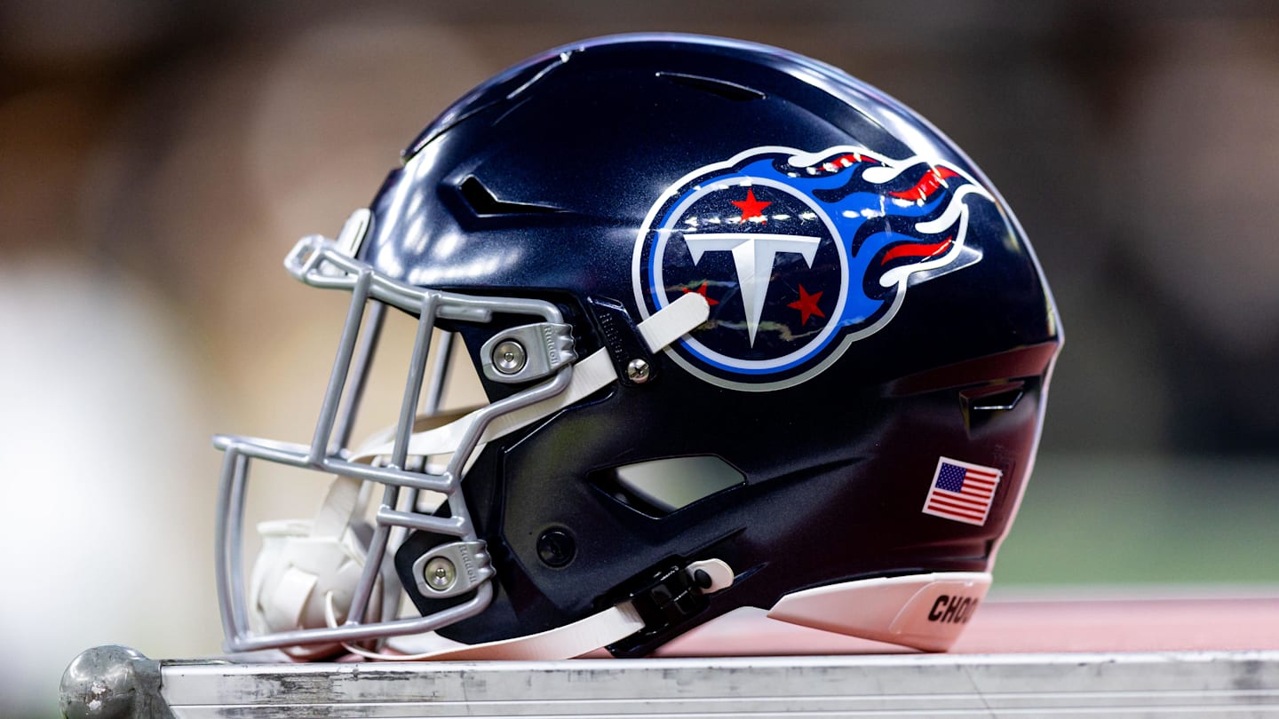 Aug 25, 2024; New Orleans, Louisiana, USA;  Detailed view of the Tennessee Titans helmet against the New Orleans Saints during the first half at Caesars Superdome. Mandatory Credit: Stephen Lew-Imagn Images