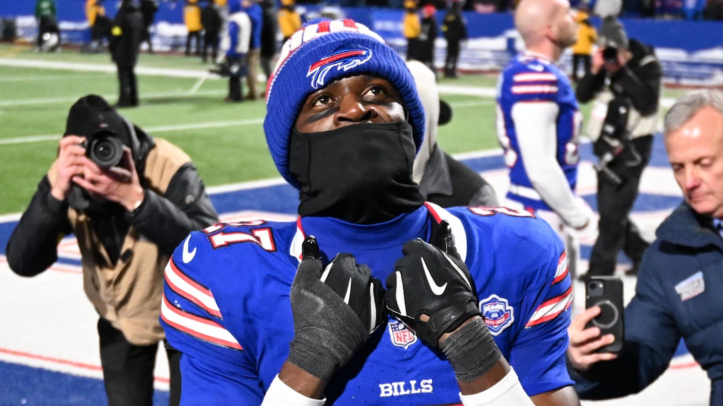 Jan 4, 2026; Orchard Park, New York, USA; Buffalo Bills cornerback Tre'davious White (27) reacts after the game against the New York Jets at Highmark Stadium. Mandatory Credit: Mark Konezny-Imagn Images