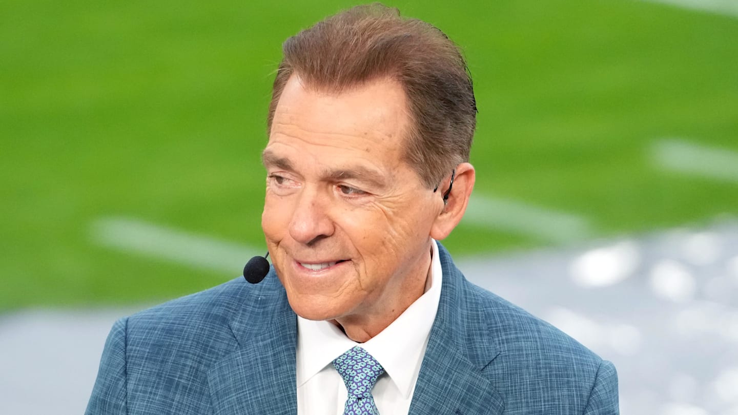 Jan 1, 2026; Pasadena, CA, USA; Nick Saban on the ESPN College Gameday set during the 2026 Rose Bowl and quarterfinal game of the College Football Playoff at Rose Bowl Stadium. Mandatory Credit: Kirby Lee-Imagn Images