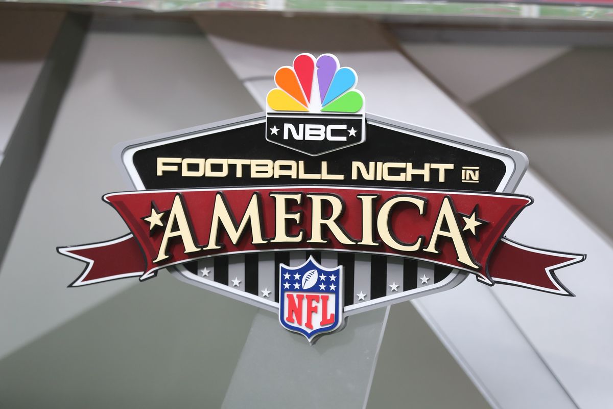 An NBC Football Night in America sign 
