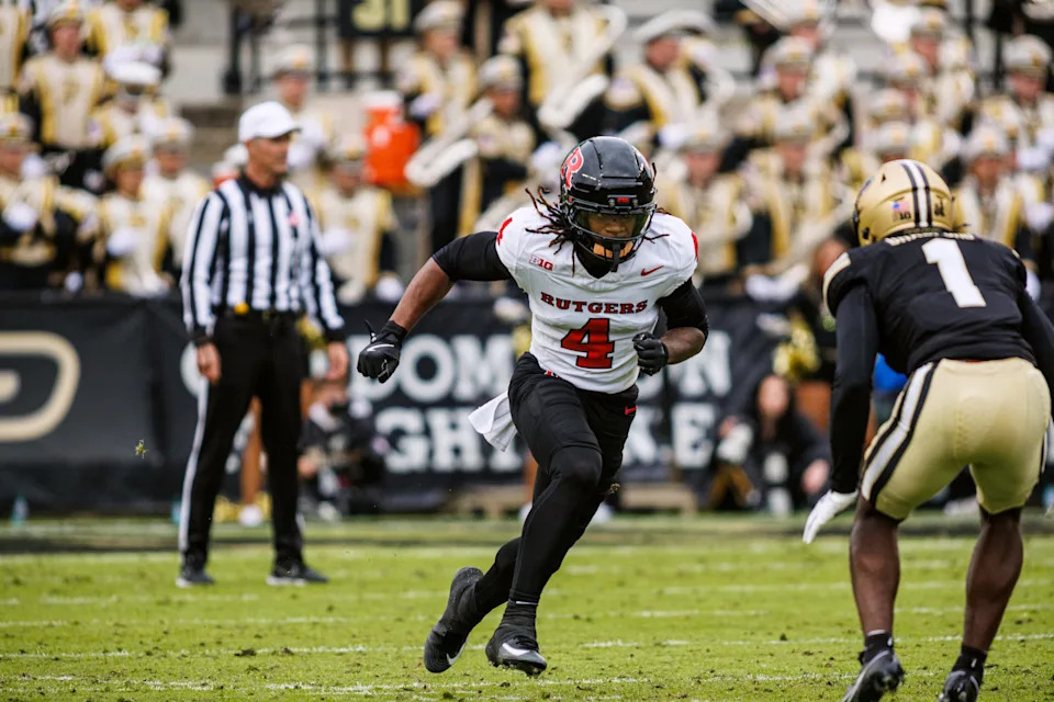Rutgers Scarlet Knights wide receiver Jourdin Houston (4) during the week nine college football game against the Purdue Boilermakers, Saturday, October 25, 2025 in West Lafayette, IN.